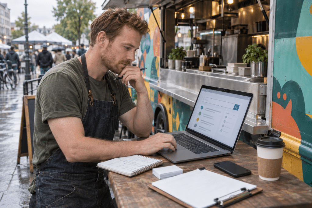 Food truck tulajdonos laptopnál domain választáson: food truck domain név tippek